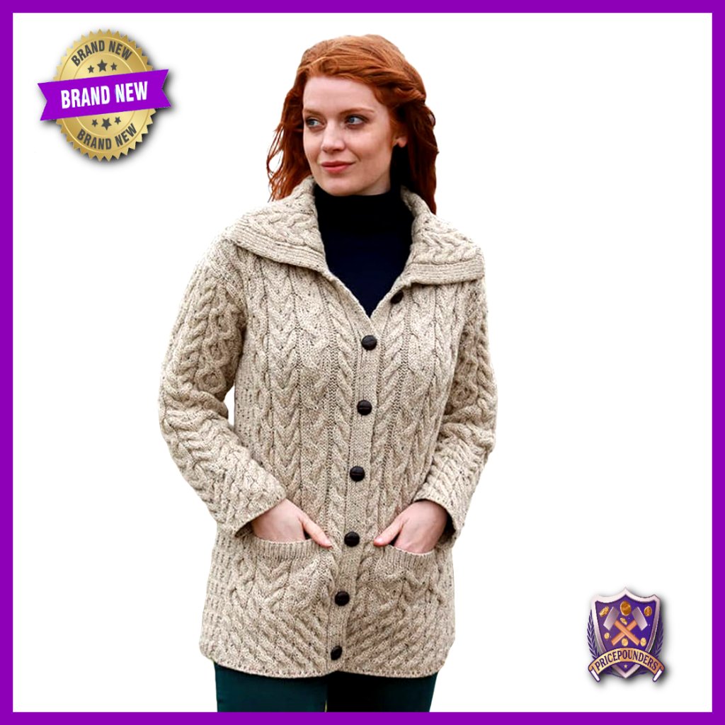 Long Wool Cardigan Sweater Cable Knit Front Pockets Classic Fit